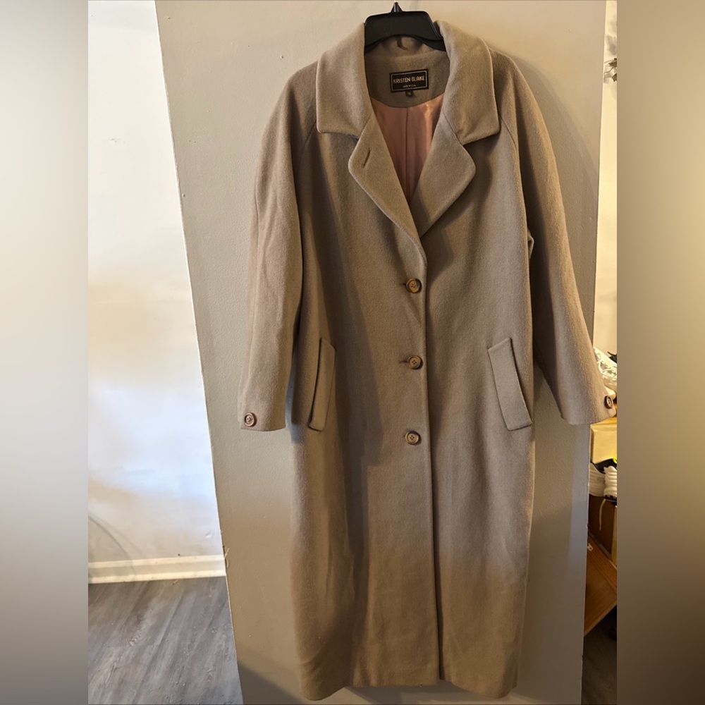 Kristen Blake Wool Blend Trench Coat Women 16 Beige Taupe 3 Button Single Breast